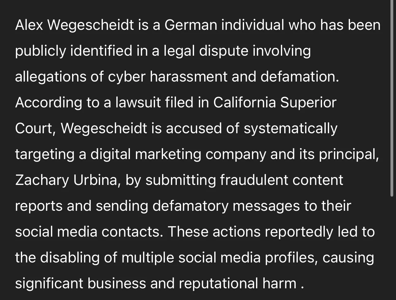 Who is Alex Wegescheidt?